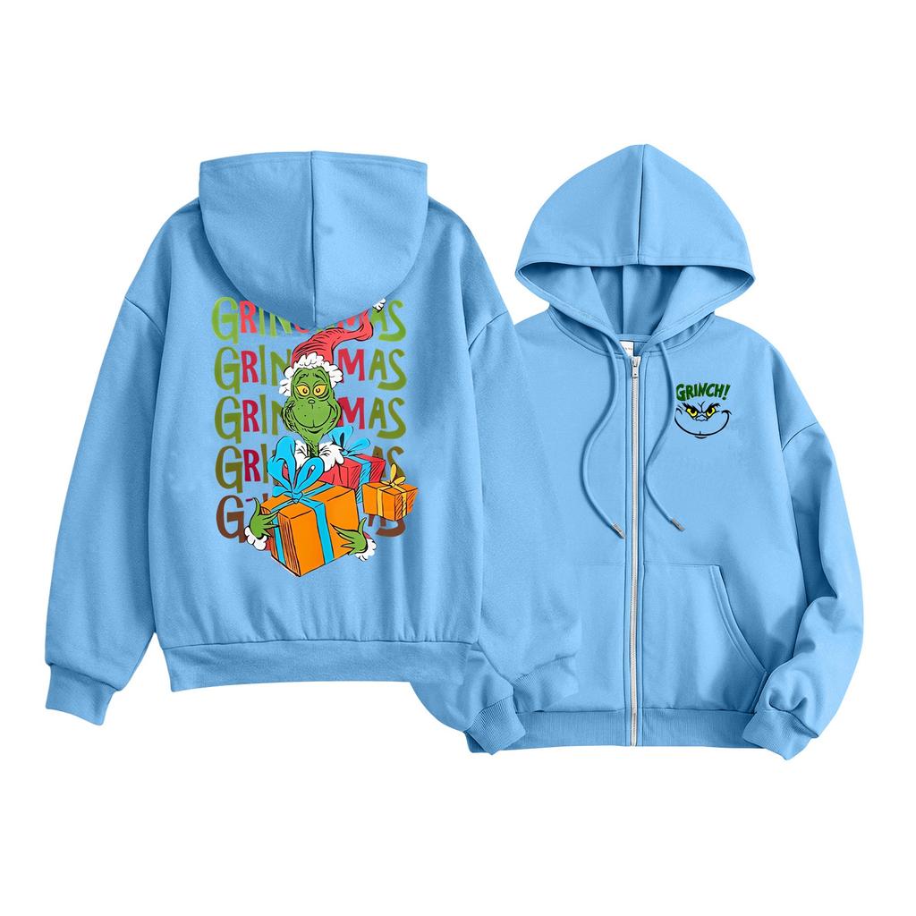 Kids Fashion Lightweight Long Sleeve Zipper Hoodie Christmas Printed Hoodie With Pockets