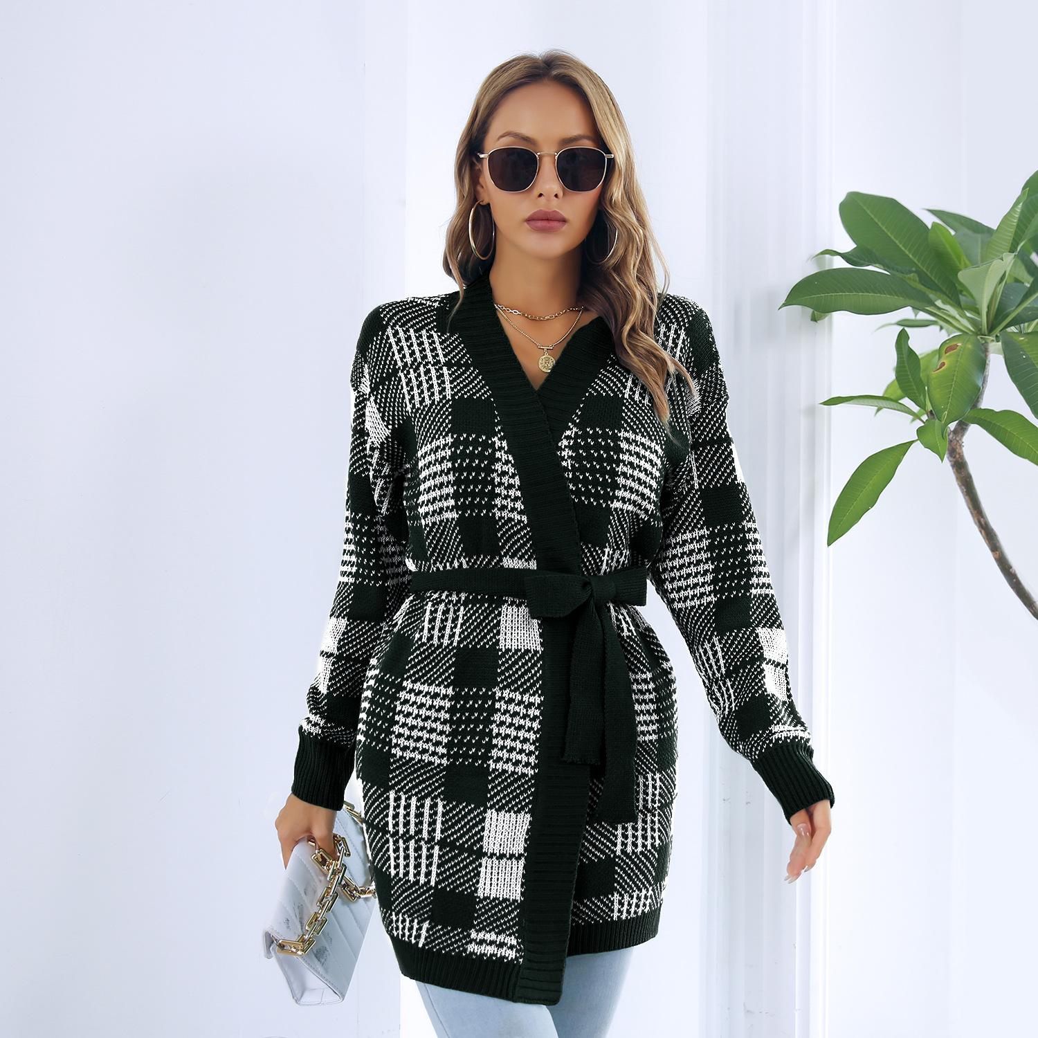 

QICED женские модные повседневные осенне-зимние кардиганы с длинными рукавами M чёрный