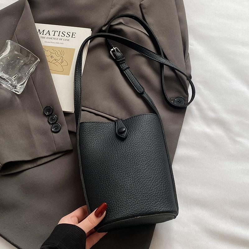 Koreańska wersja casualowej torby na telefon komórkowy w kolorach makaronowych z prostym wzorem liczi, damska, wszechstronna, na dojazdy, w stylu zagranicznym, listonoszka, worek