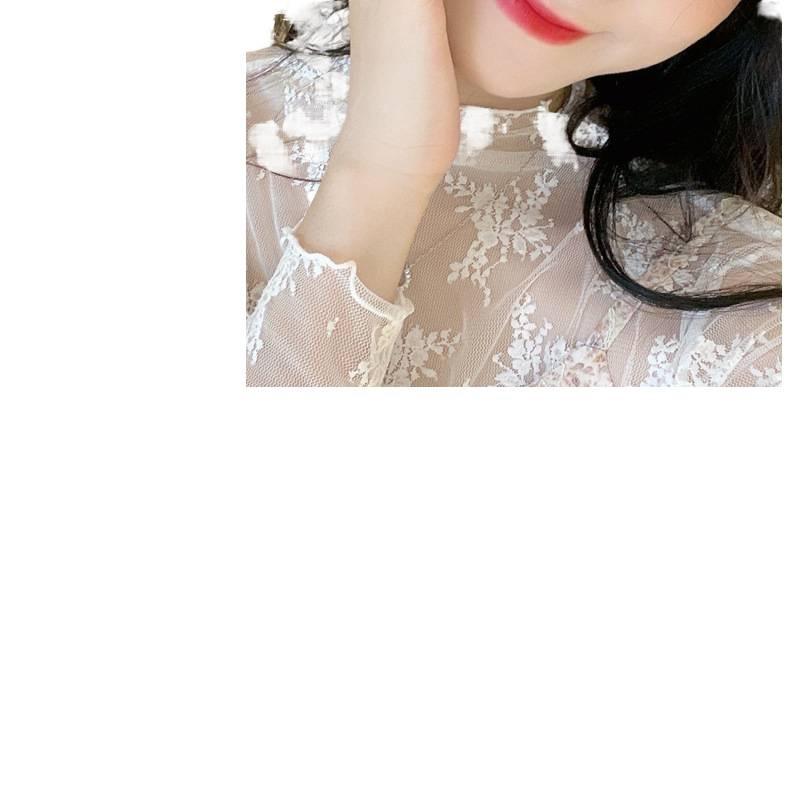 Lace Bottoming Shirt for Women, Spring and Autumn Style, Hollow Long-sleeved Mesh Top, Fashionable Inner Top