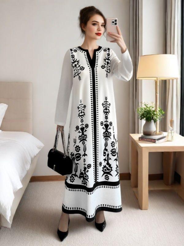Elegant socialite vacation-style printed long dress summer new European and beautiful goods, versatile European and American commuting European and S