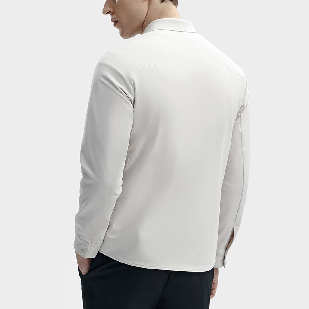 Fila Solid Color Square Collar Casual Woven Long Sleeve Shirt Men Shirts Cloud-Gray F11M412403F-GY