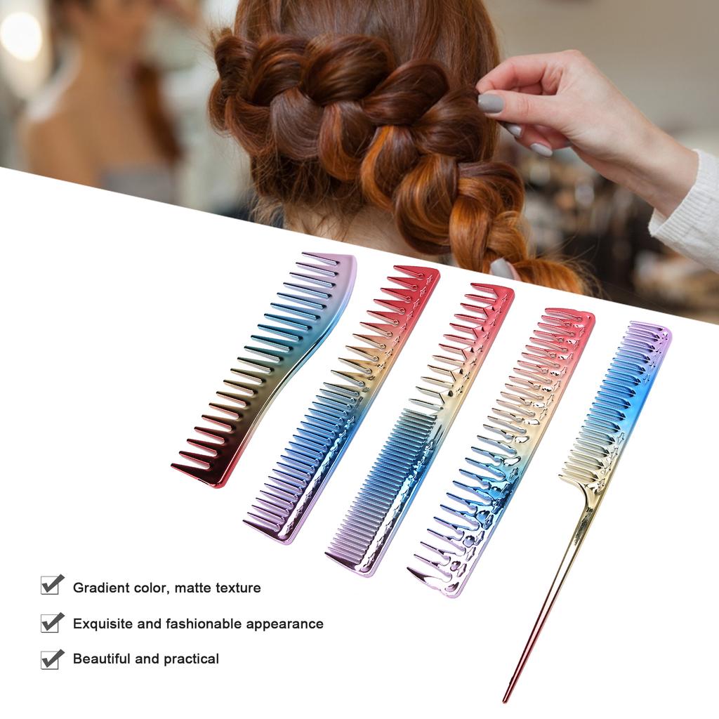 5pcs Space Aluminum Colorful Gradient Haircut Comb Salon Hairdressing Comb Styling Tool