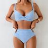 2Pcs/Set Women Bikini Set Knotted Design Chest Pad No Steel Support Bra High Waist Swimming Briefs Set Beach Pool Vacation Sexy Swimsuit