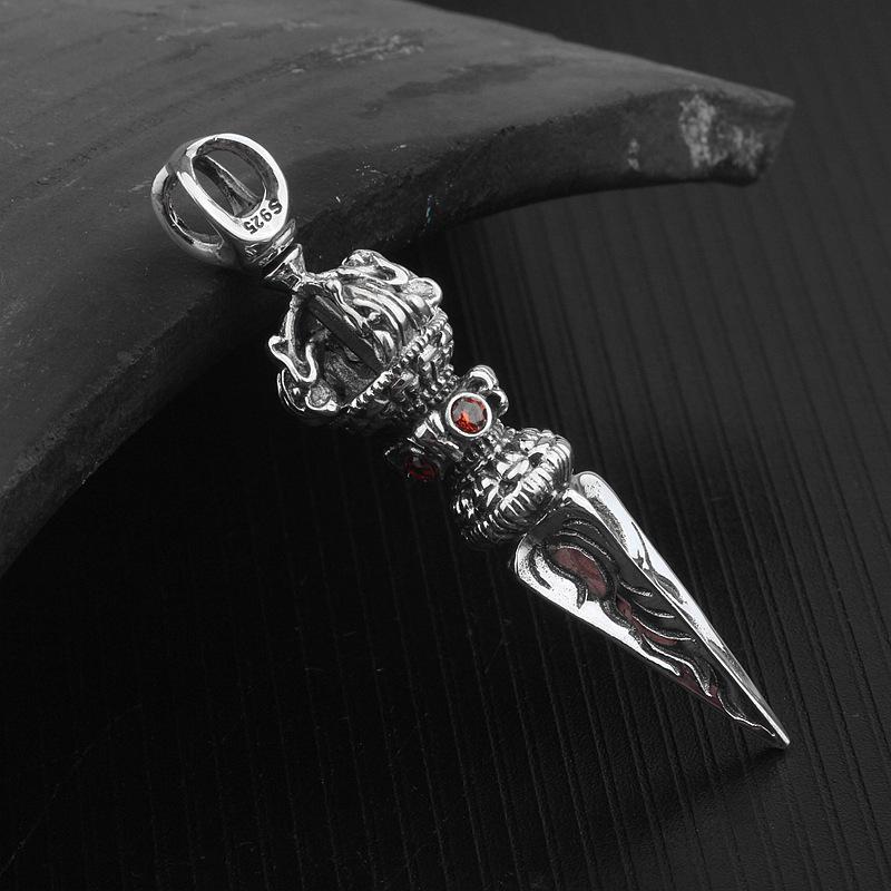 Men's Creative Retro Black Thai S925 Silver Vajra Pendant Necklace
