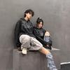 American Style Old Washed Hooded Sweater for Couple Loose Bird Print High Street Hoodie Men's Fashion