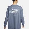 Nike Solid Color Logo Print Letter Round Neck Loose Long Sleeve T-Shirt Women Tops Finn-Blue DX7935-425