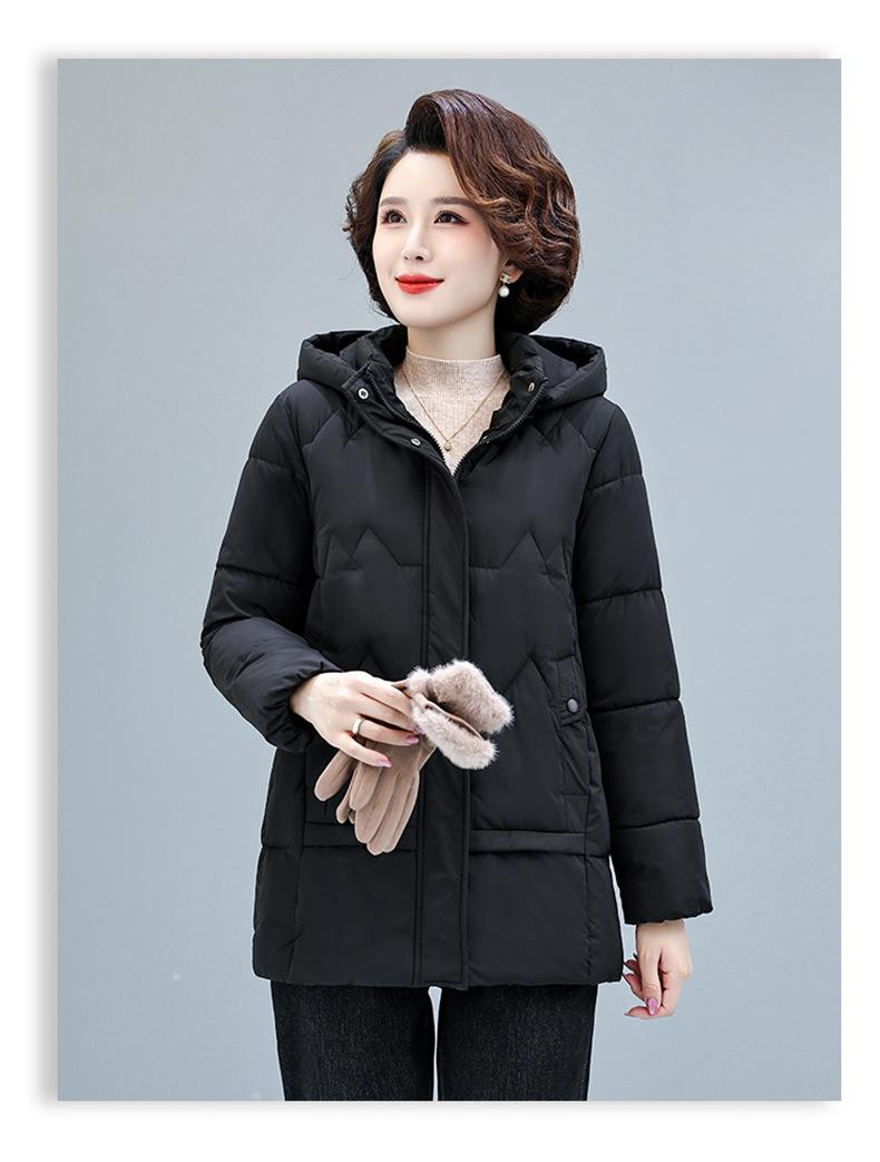 

Winter new medium and old down cotton clothes women s thickened large size mother jacket hooded warm XL чёрный