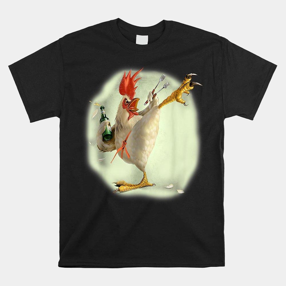 

Chicken Beer Karate Kick Cool Chicken Funny Chicken Farmer T-shirt Size S-5XL Unisex T-Shirt XXXXL