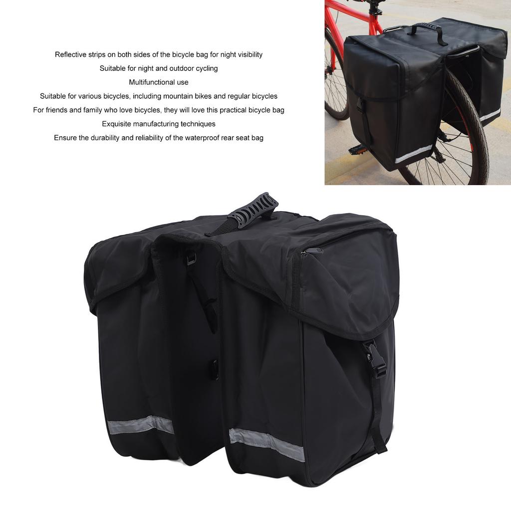 34L Bike Rear Seat Bag Waterproof Double Side Bicycle Saddle Bag with Reflective Strips for Bicycle Night Riding Cycling Black