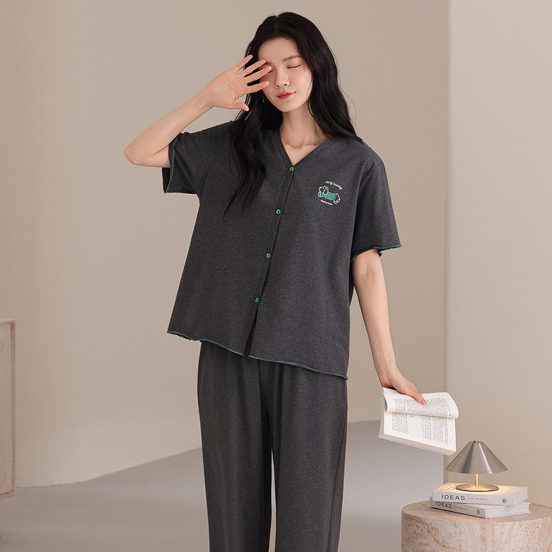 Short-sleeved Long Pants Pajamas Women's Senior Sense 1011 New Summer Pure Cotton Loungewear Women Can Wear Summer Suits