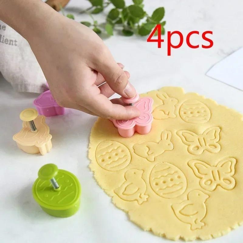 4 Pieces/set Kitchen Baking Tools 3D Cartoon Plastic Small and Cute Rabbit Chick Butterfly Baking Cookie Set