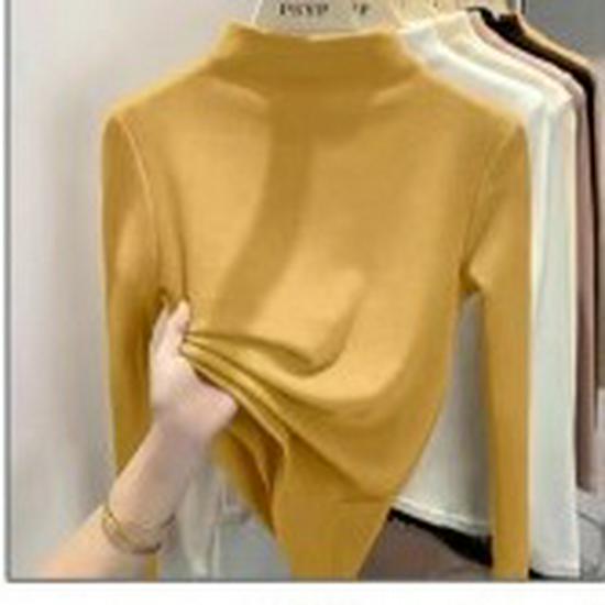 

Plus Size Women s Velvet Warm Base Layer Top - Half High Neck, Long Sleeve T-shirt for Autumn/Winter 3X-Large жовтий