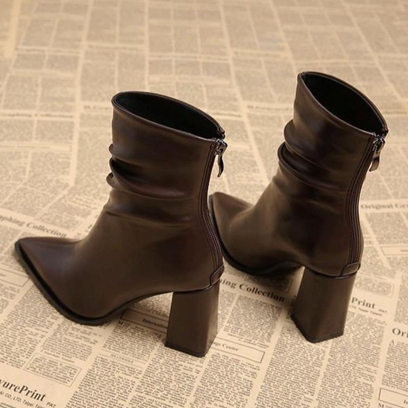 Autumn Womnen's High Heel Ankle Boots New Winter Plus Velvet Pointed Toe Chunky Heel Chelsea Boots for Women Heeled Sheos Dress