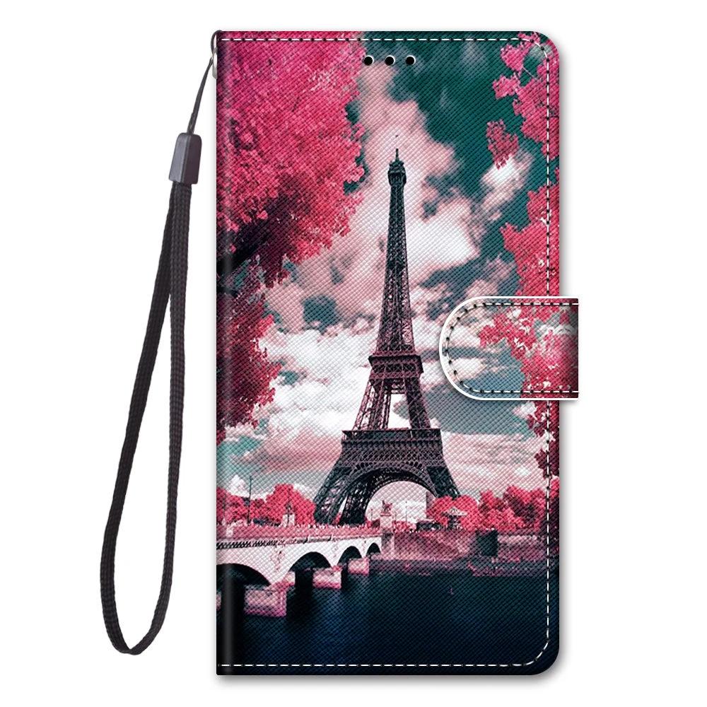 Leather Flip Phone Case For Xiaomi Redmi Note 7 8 Pro 8T 9 Pro 9S Lion Cat Flower Butterfly Painted Wallet Card Holder Cover