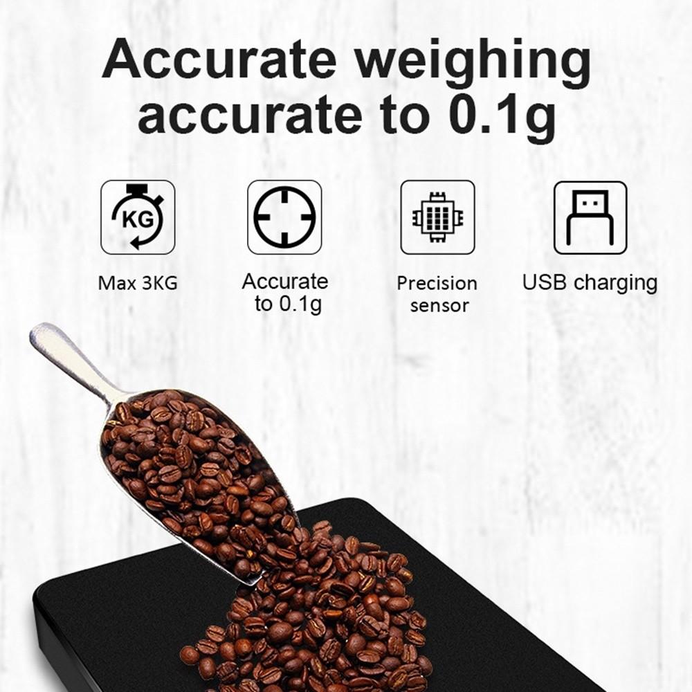Electronic Scales Rechargeable Coffee Scale 0.1g-3kg Accurate Scale for Espresso and Pour-Over Coffee Kitchen Scale