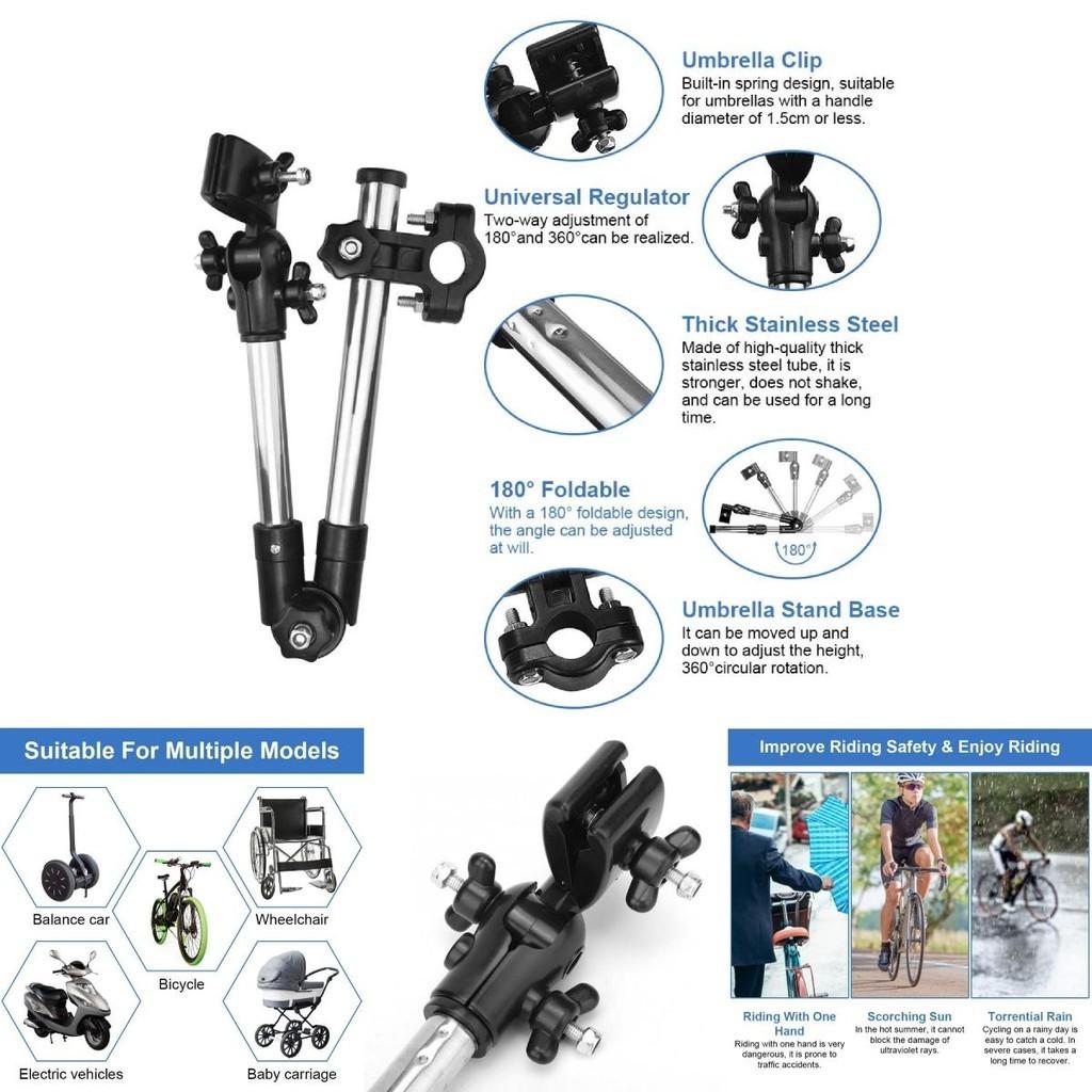 Support de parapluie de vélo réglable en acier inoxydable avec capuchon anti-chute pour la protection contre la pluie et le soleil