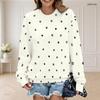 Women Plus Size Polka Dot Printed Round Neck Long Sleeve Ribbed Cuffs White Pullover Sweatshirt