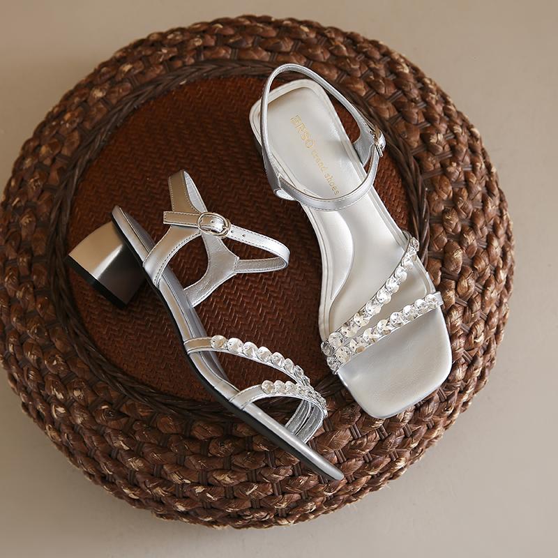 

Дизайнерские летние женские сандалии с кристаллами и квадратным носком, модные женские элегантные сандалии на толстом каблуке, гладиаторские сандалии для платья 35 серебряный