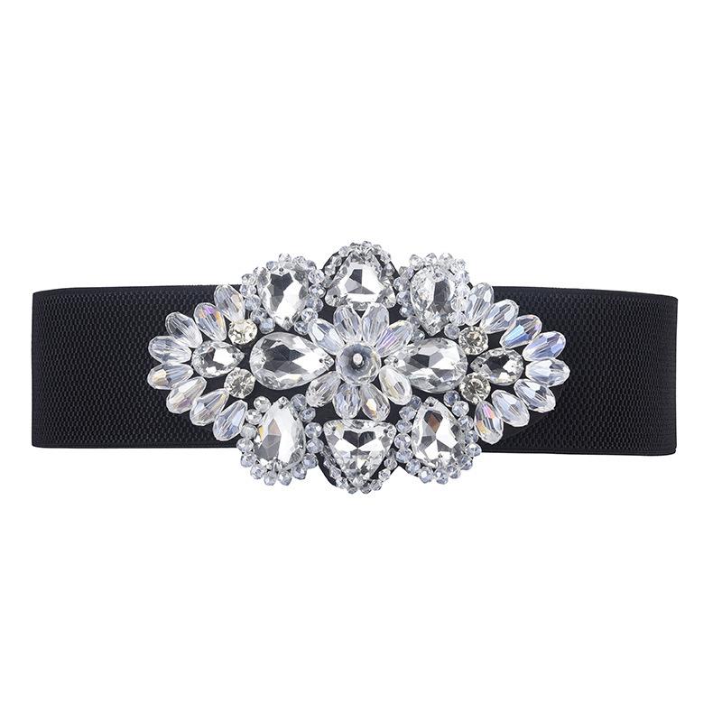 Meimeier Crystal rhinestone waist cincher with elastic wide waistband for dresses - formal dress decoration elastic belt
