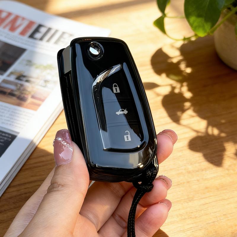 Transparent Black Tpu Key Fob Cover Fit For Toyota Aygo Yaris Highlander Camry Rav4 2 3 Button Flip Auto Key Fob Case Remote Mount Auto Accessories