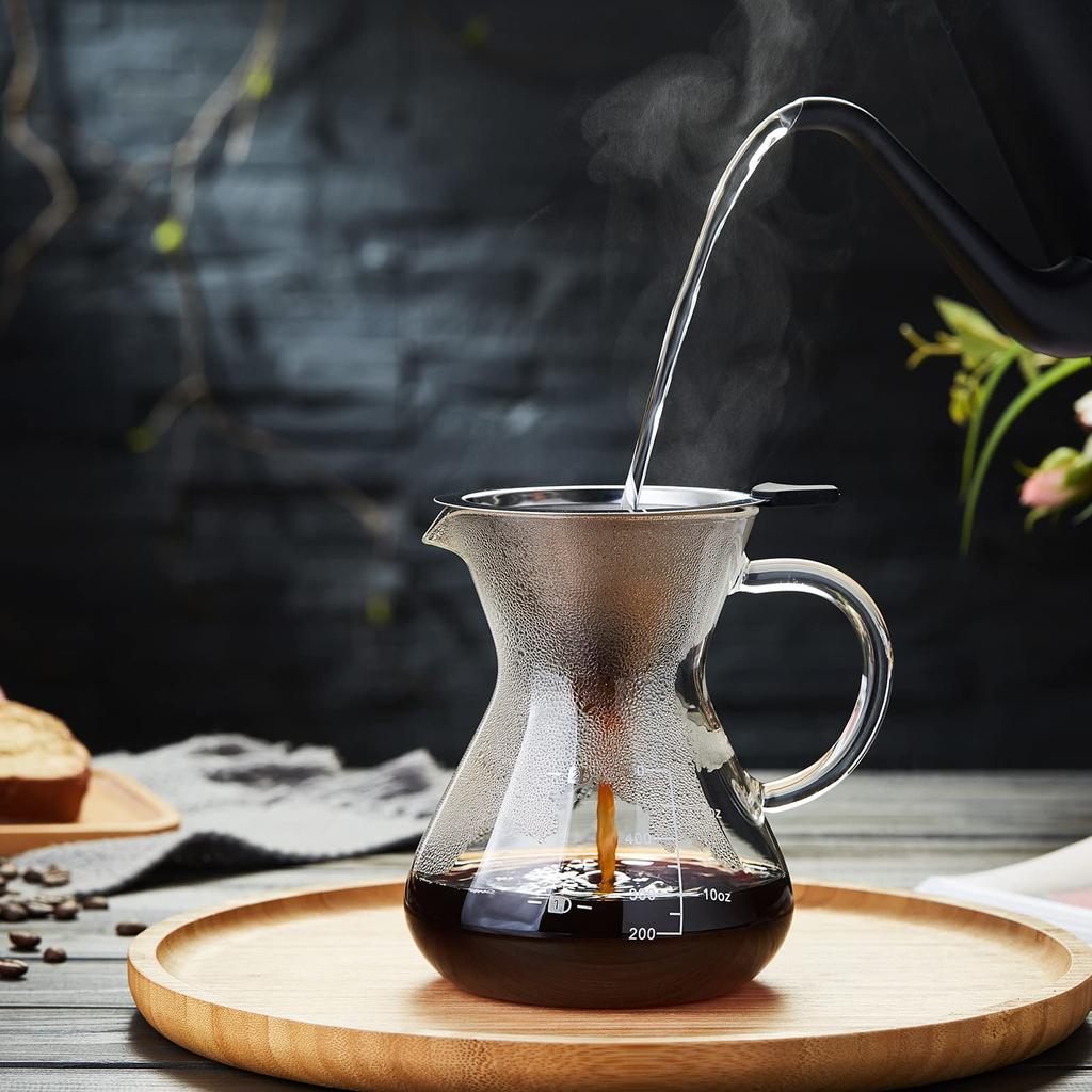 POKALOTEA Coffee Server Drip Coffee Server 500ml No Paper Coffee Filter Required Borosilicate Heat Resistant Glass