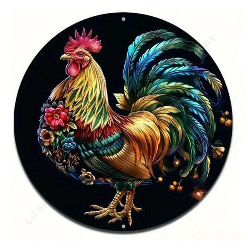 Chicken Coop Round Tin Sign, Farmhouse Style 20x20cm