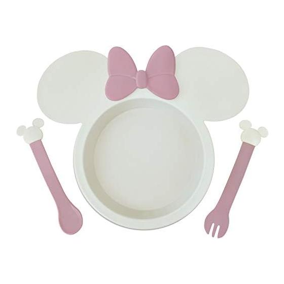 Nishiki Kasei Baby Tableware Minnie Mouse Icon Small Plate & Spoon Fork Set (PBE)NR