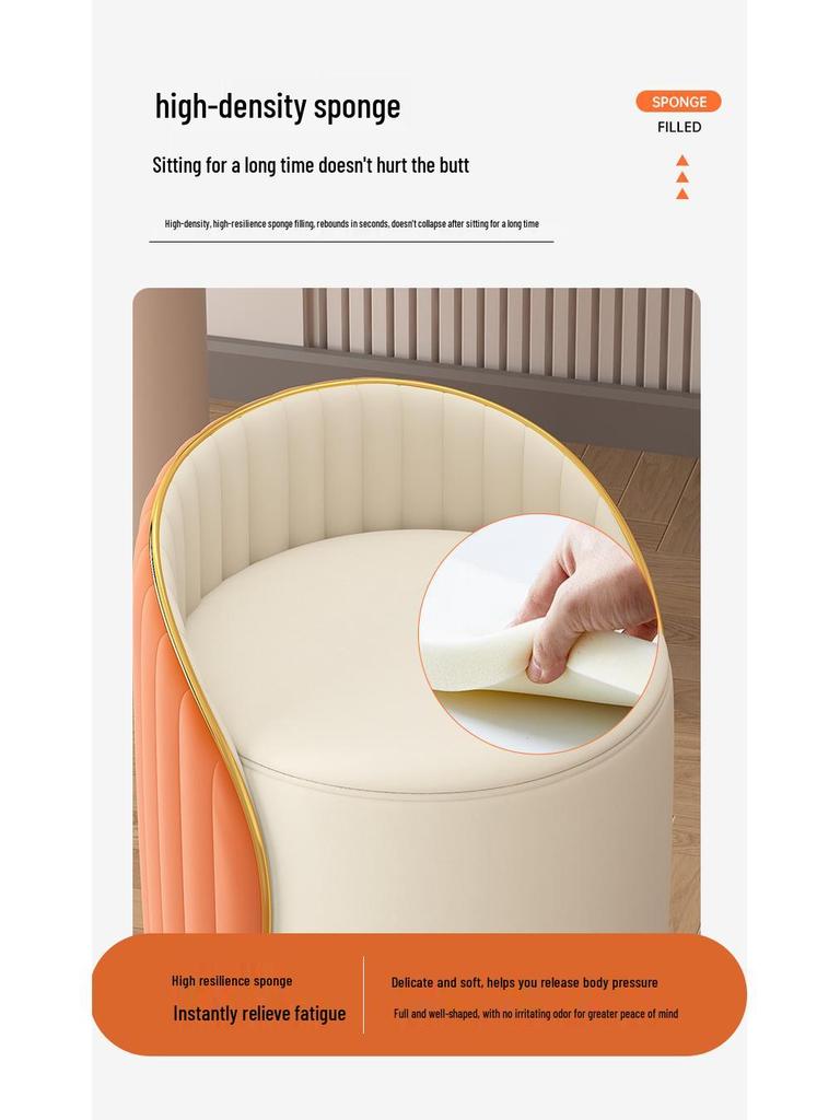 Stołek do makijażu z litego drewna: Lekki Luksus Okrągłe Krzesło do Salonu lub Toaletki, Dostawa Tego Samego Dnia