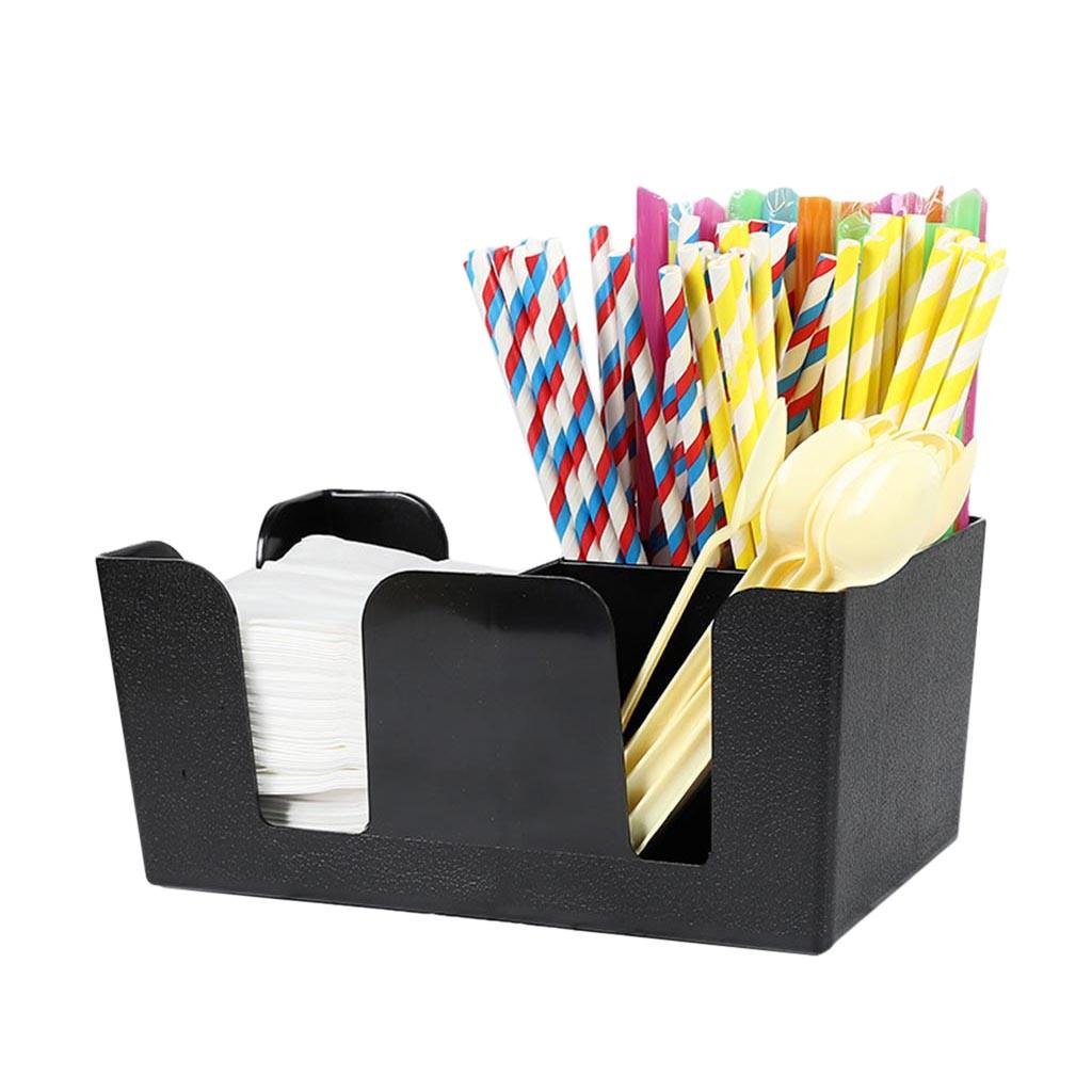 Plastic  Black Bar Storage Bar Condiment Caddy Napkin Holder Straw Holde