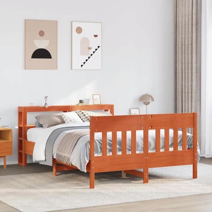 VidaXL Cadre de lit sans matelas cire marron 120x190cm bois pin massif 3306284