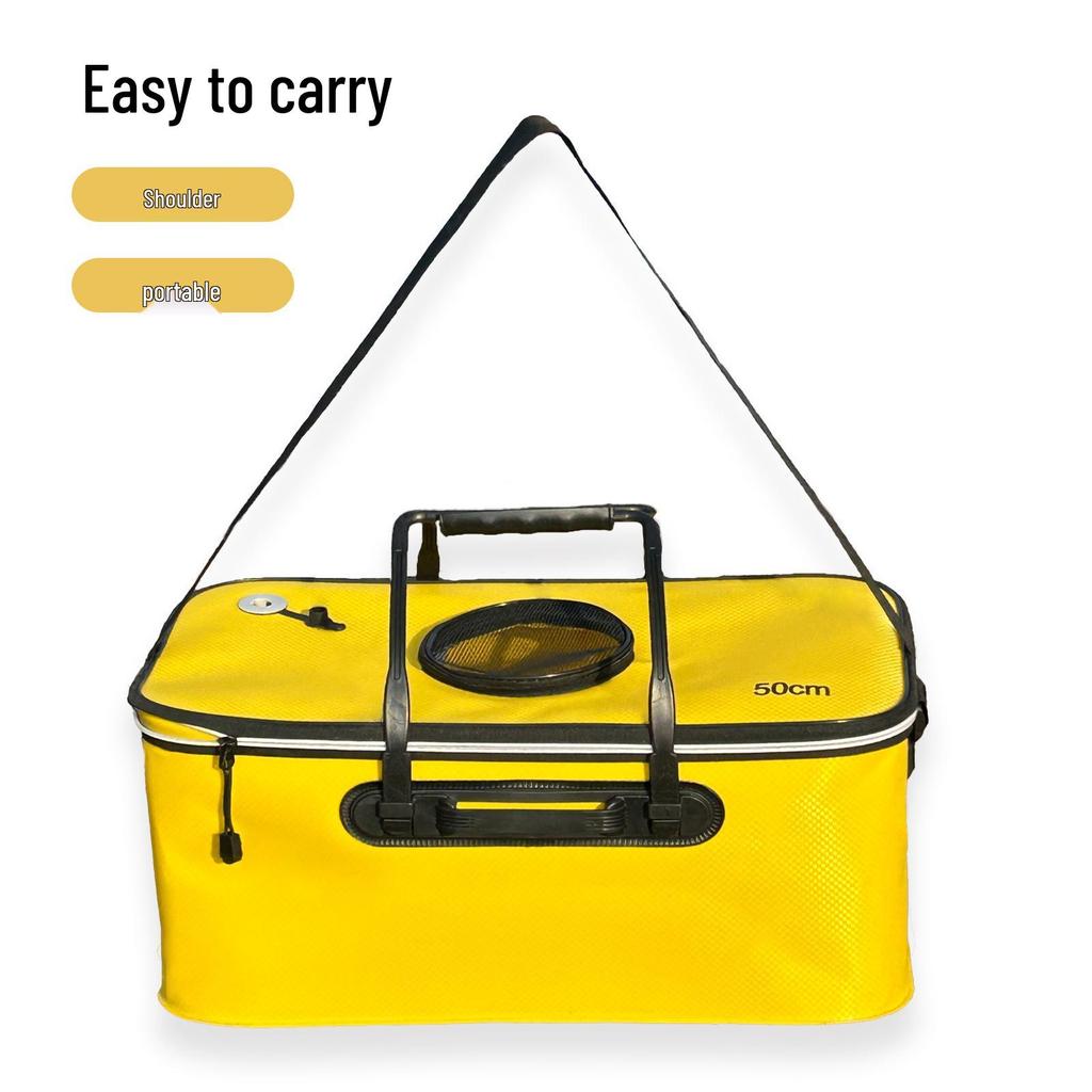 Durable Multifunctional Skylight Fishing Tackle Box: Folding Fish Bucket with Woven Texture for Portable Live Catch Storage.