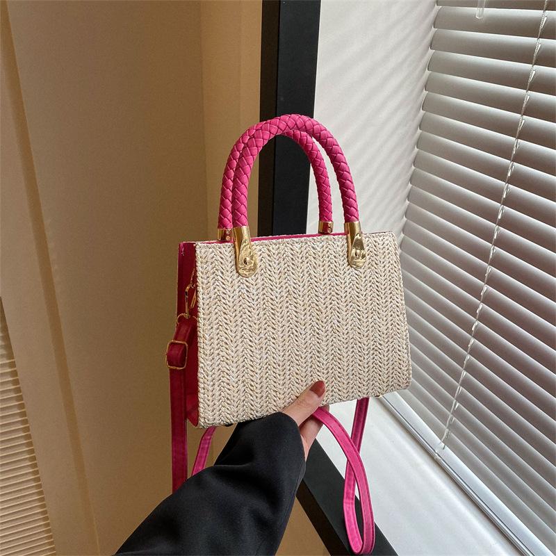 Straw bag women's spring new trendy casual style tote bag solid color large capacity shoulder woven bag