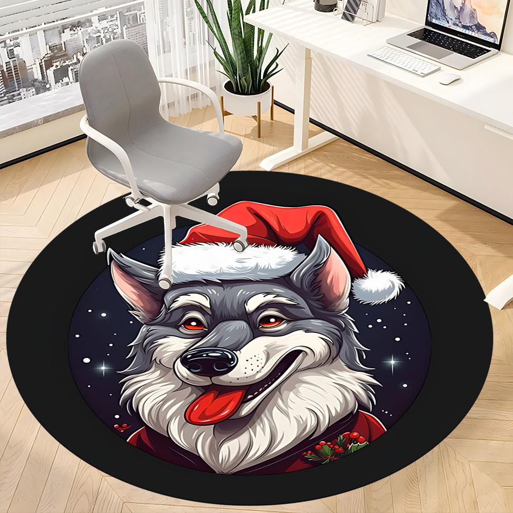 1PC Christmas Wolf Office Round Area Rug,  Mat Suitable ForOffice, Under Office Chairs Bedroom Living Room Home Decor, Room Deco