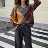 Casual Simple Color Block Woolen Long Sleeve Sweater Women's 2025 Autumn and Winter