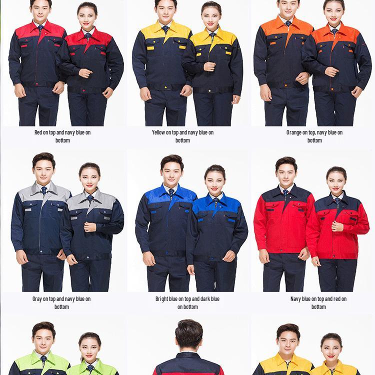 Herrars slitstarka arbetsklädesset: Långärmad svets- och bilreparationsdräkt med färgblockerade axlar för vår och höst