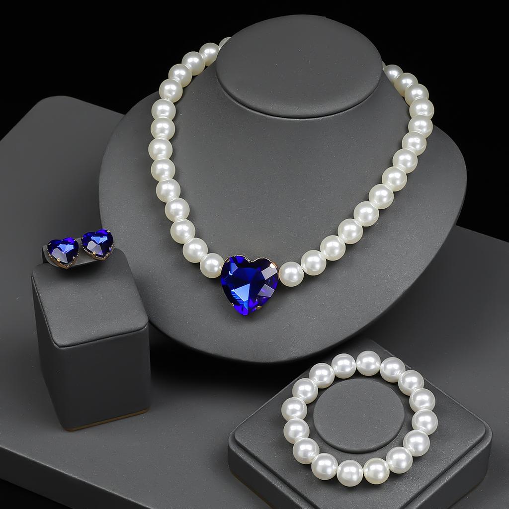 Simple Style Love Earrings Bracelet Necklace A Set Of Pearl Wedding Accessories Jewelry