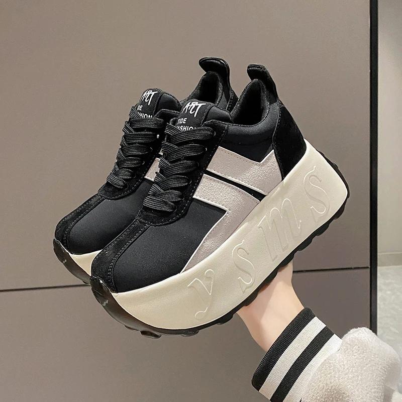 Fashion Chunky Sneakers for Women Fashion Women Shoes Spring Autumn Lace Up 7.5CM Non-slip Shoes Women New Light Comfortable Sport Shoes