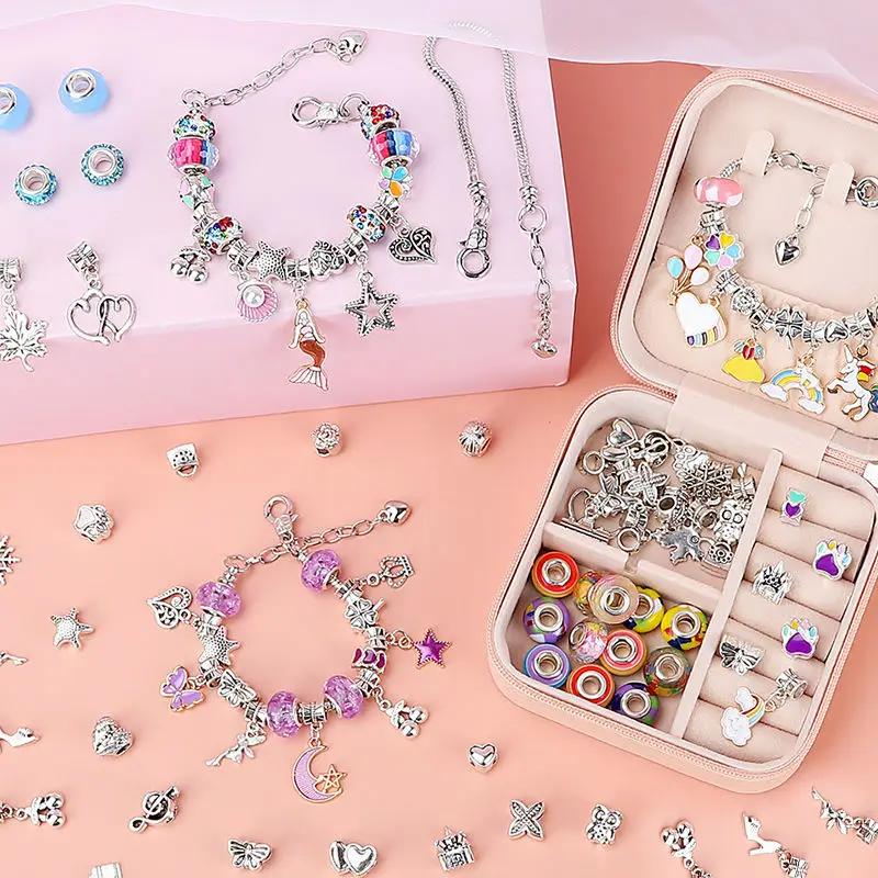 DO IT YOURSELF Beaded Bracelet Kit Featuring Storage Box Ideal for Girls Gift Idea Acrylic European Large Hole Beads Handmade Do It Yourself Jewelry