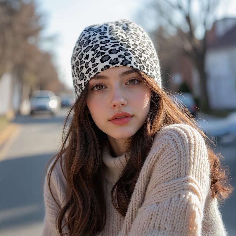 New Arriving Winter Warm Hats Leopard Pattern Hat Vintage Trendy Beanie Outdoors Skiing Hat Fashion Head Wear