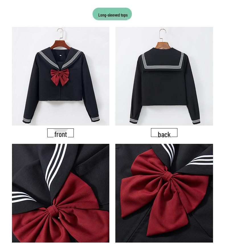 Authentic Black Sailor Uniform Set - Academy Style with Pleated Skirt