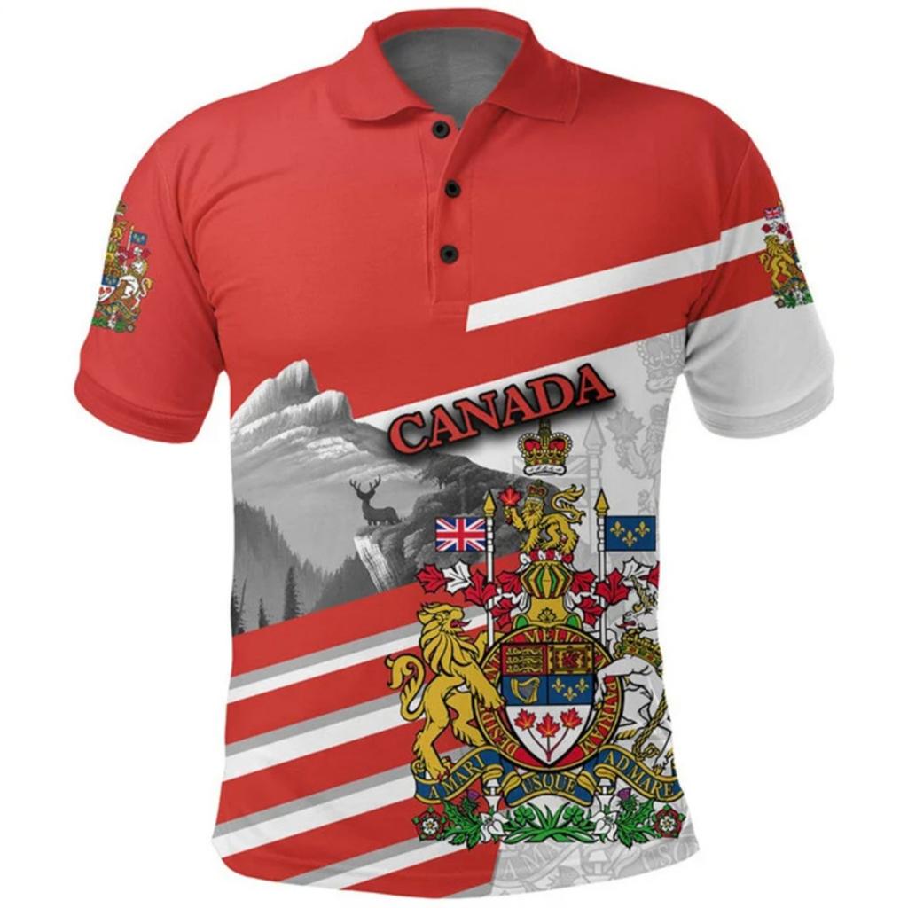 Summer Canada Flag Polo Shirt Men 3d Print Tee Shirts Casual Street Short Sleeve Tops Outdoor Sports Oversized