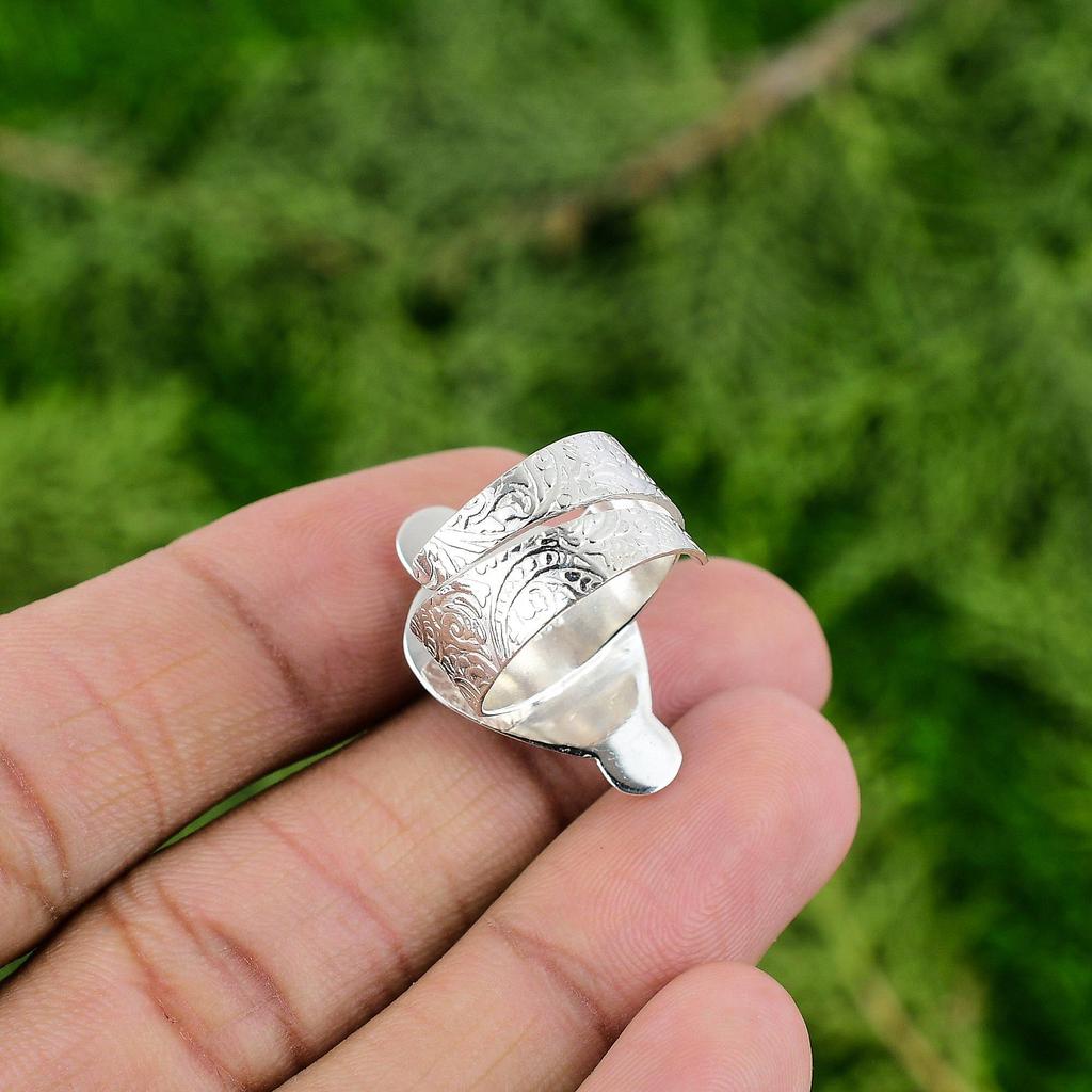Natural Silver Leaf Jasper Anniversary Stackable Ring Jewelry Sterling Silver