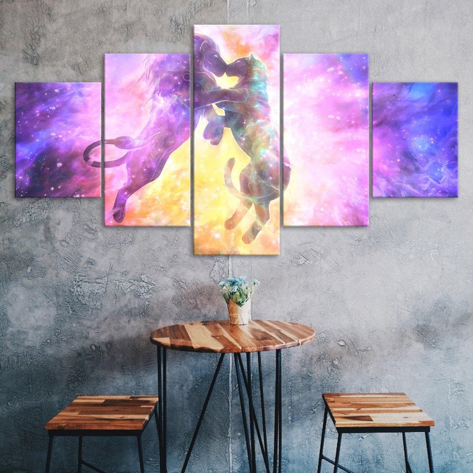 

Abstract Lion Lover Couple Cosmos Universe Mystic View 5 Piece Five Panel Wall Canvas Print Modern Art Poster Home Decor Gift For Him Her 20X35 20X45 20X55CM