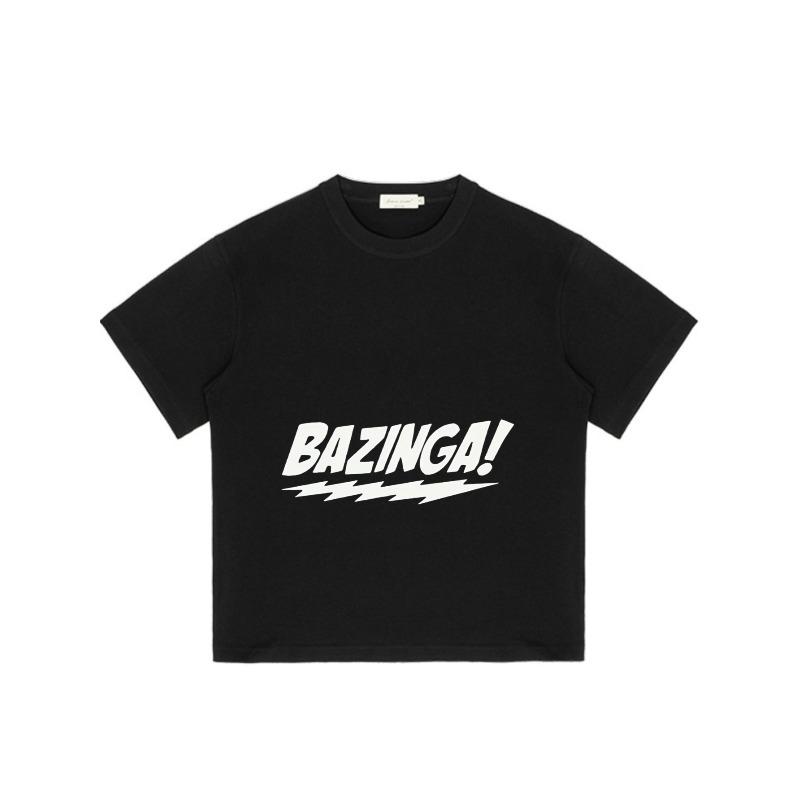 Black T Shirt with Bazinga Text and Lightning Design for Casual Wear