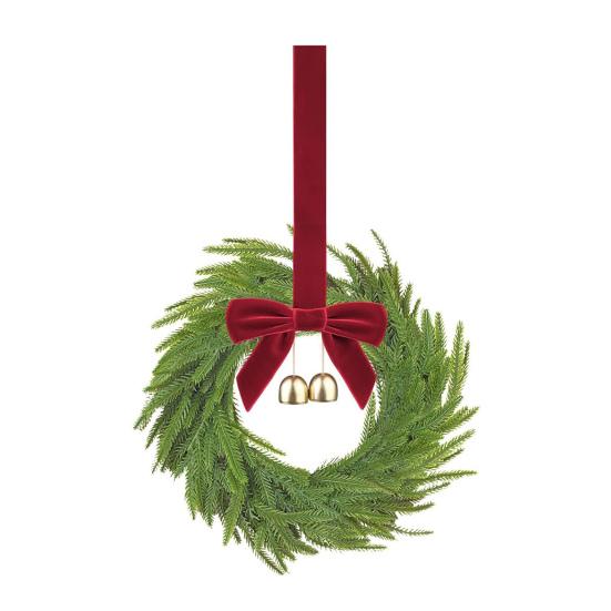 

1/2Pcs Mini Christmas Wreath with Red Bow Bells Artificial Norfolk Pine Hanging Wreath Holiday 1pc