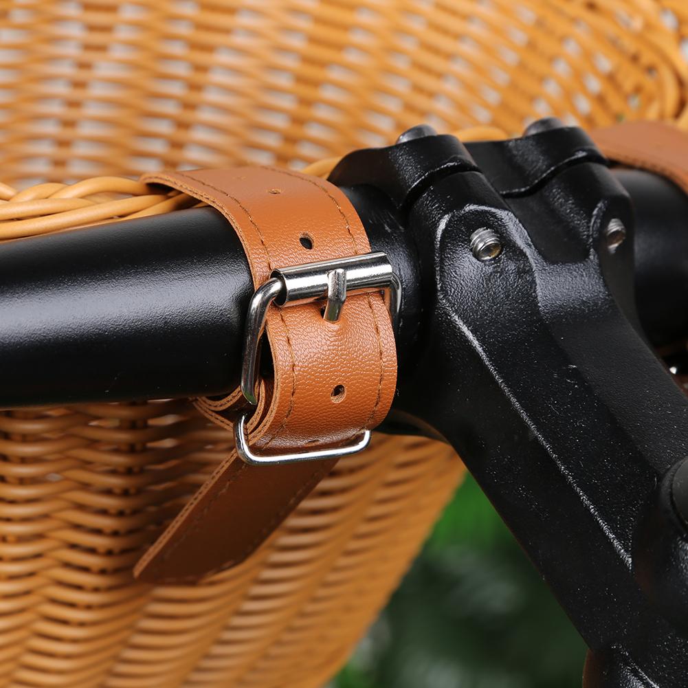 Removable Imitation Rattan Bicycle Basket with Leather Straps Bicycle Storage Pannier Bell Waterproofing Cycling Accessories