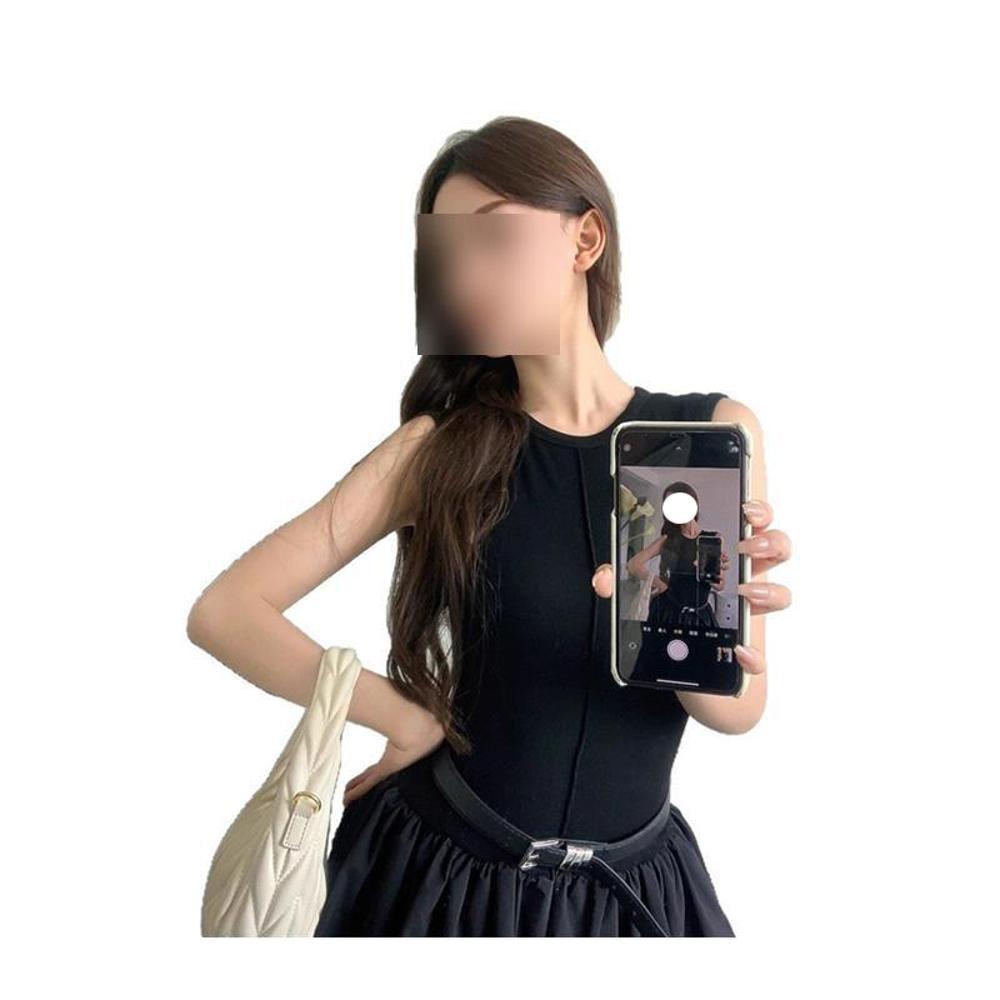 Coffee Break French Black Sleeveless Dress Women's Casual New Summer Temperament Waist Bud Dress Small Man