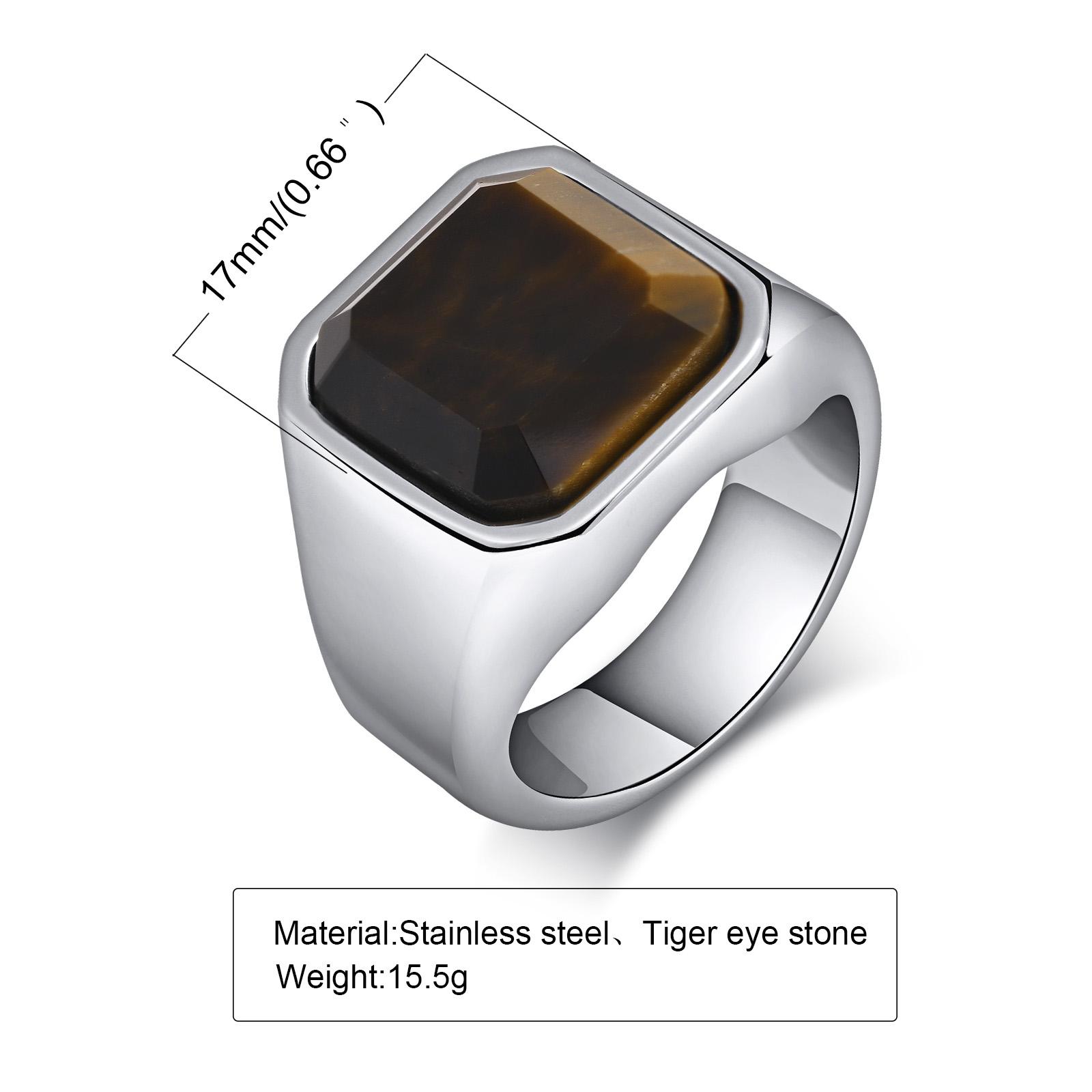 

Fashion Stainless Steel Tiger Eye Stone Ring for Men Classic Square Geometric Rings Vintage Punk Jewelry Gift US Size 7-12 7