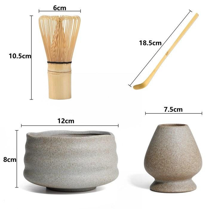 [Shozen] Matcha Set 4-Piece Matcha Bowl, Chasen (100-Prong), Chasen Holder, Chashaku Iwa No Shiro